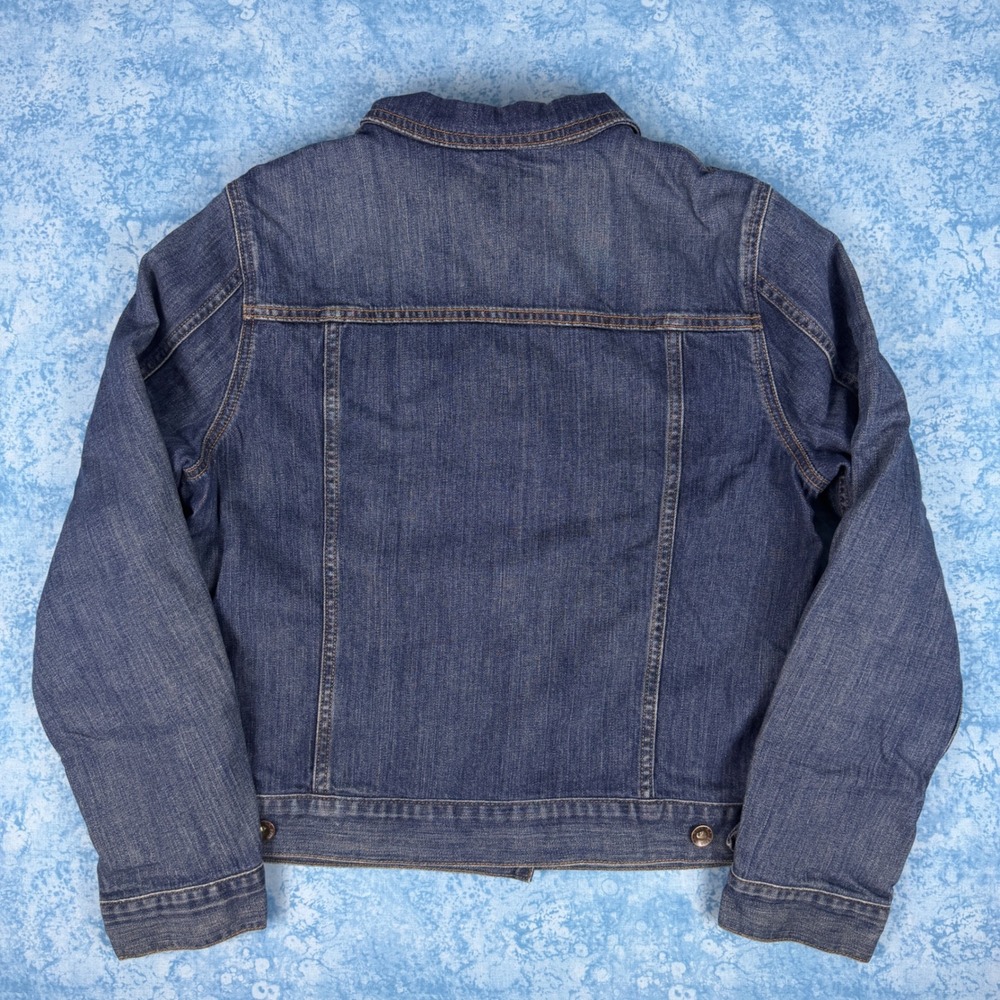 LL Bean Womens Flannel Lined Denim Trucker Jacket Blue Medium 500337 - Picture 14 of 16
